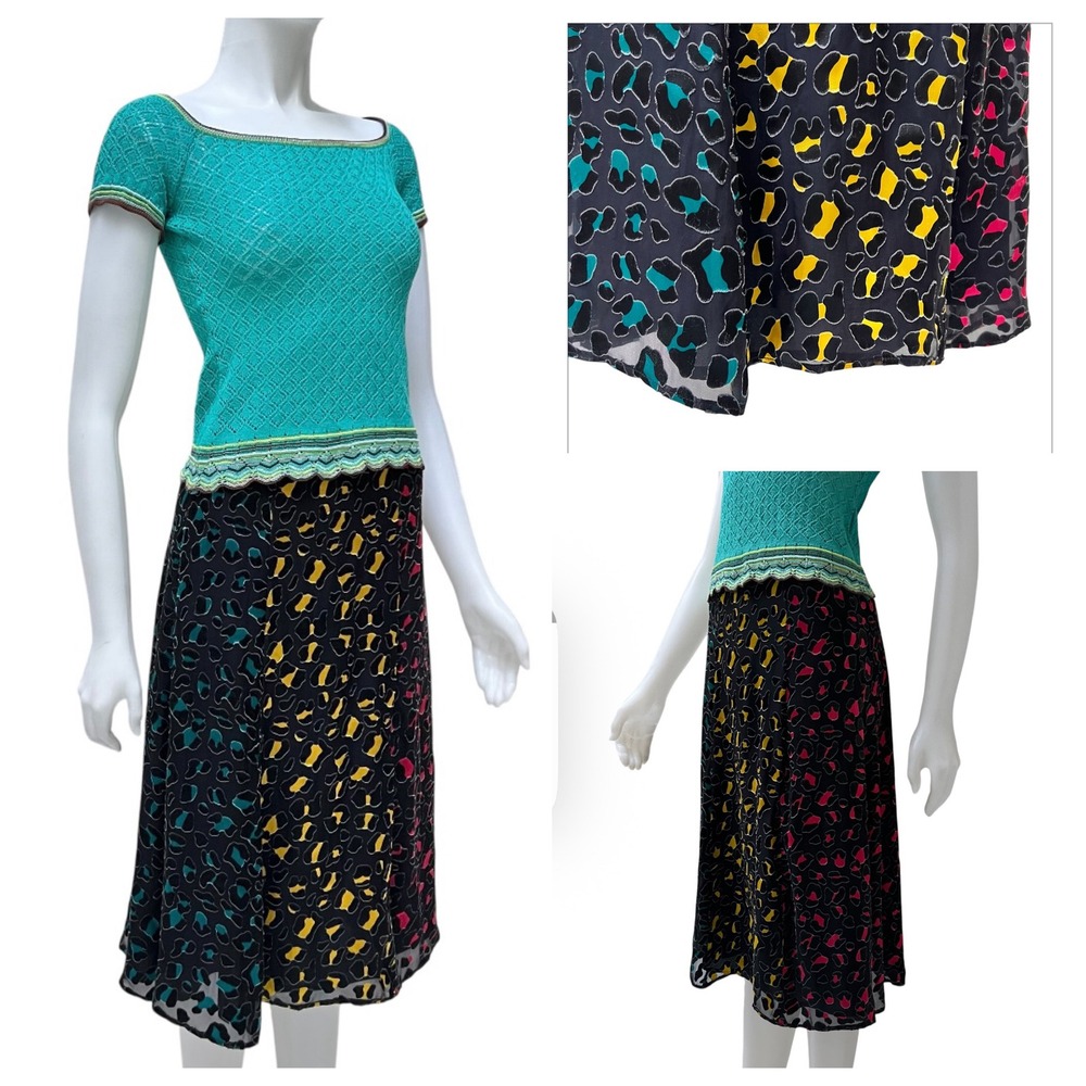 Alice + Olivia Jenessa Silk Burnout Leopard Midi Skirt Patchwork Coquette Sz 0